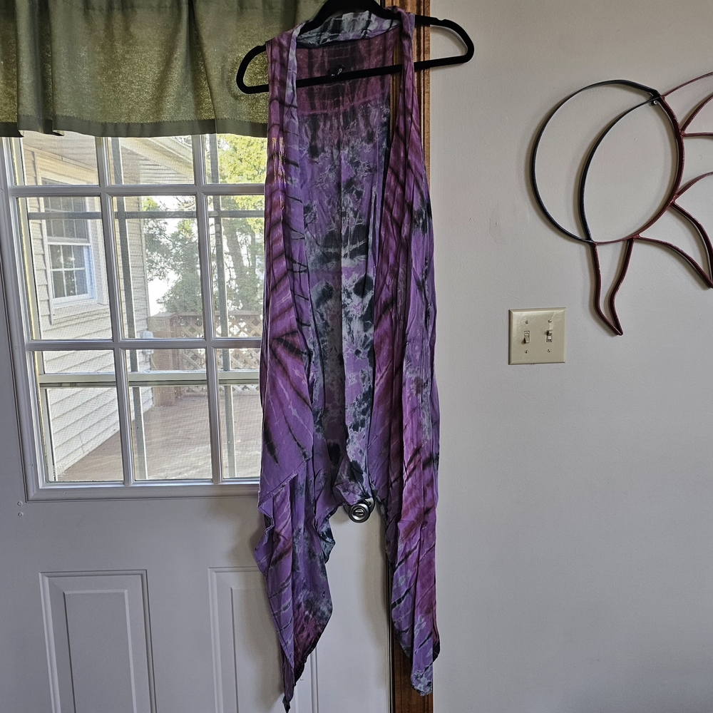 Purple Tie-Dye Sleeveless Cardigan